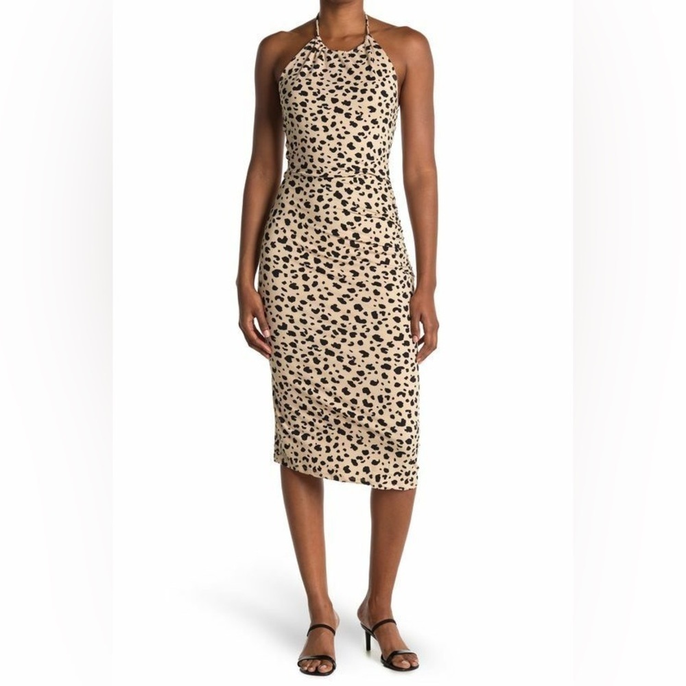 WAYF leopard print halter midi dress